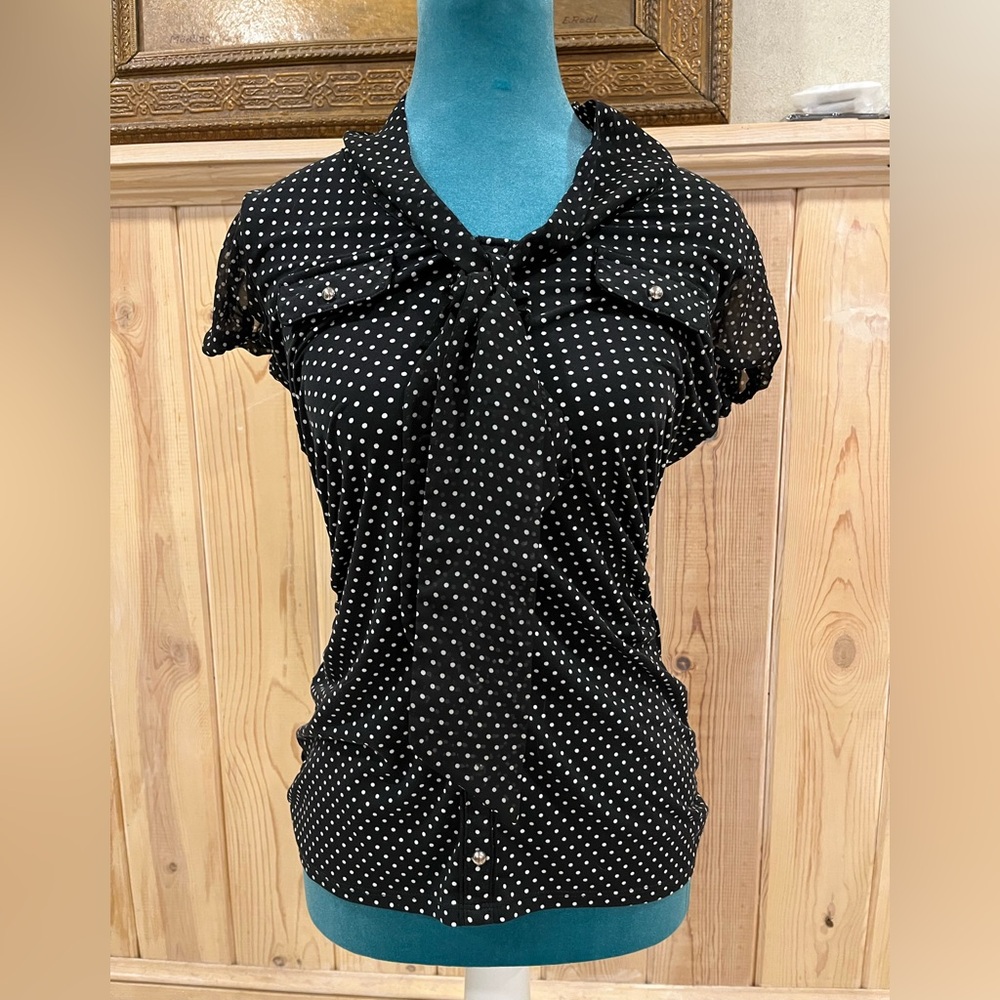 White House Black Market Black and White Polka Dot Blouse